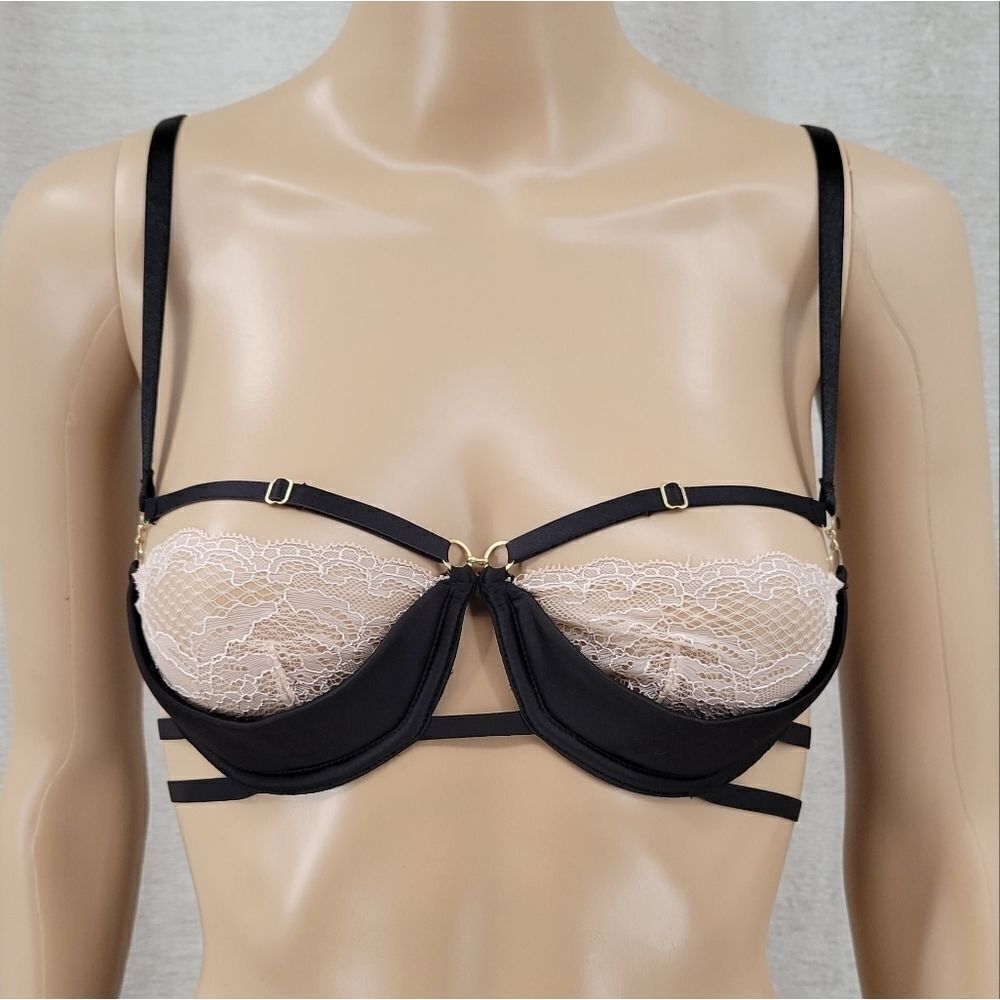 ANN Summers Black Strappy Cage Balconette with Cream/Nude Lace